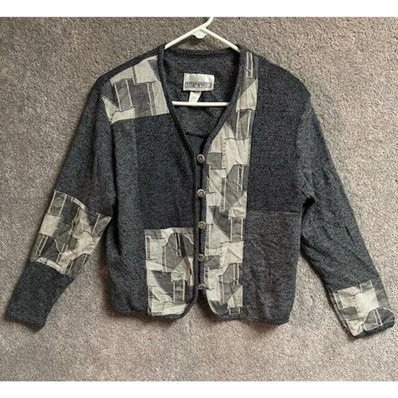 Vintage 70s 80s Cardigan Grandpa Sweater Womens Large Patchwork Folk Hippie - Picture 1 of 10